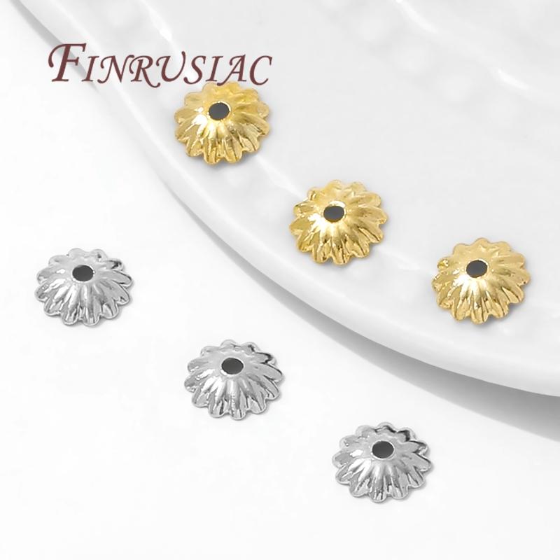 50/100Pcs 5.7mm 18K Gold Plated Brass Metal Beads Cap Flower Spacer Bead End Caps For Jewelry Making DIY Bracelets Accessories
