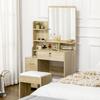 Makeup Vanity with Stool, Mirror, 4 Drawers, 4 Compartments, Modern Style, 80x38x143 Cm, Natural
