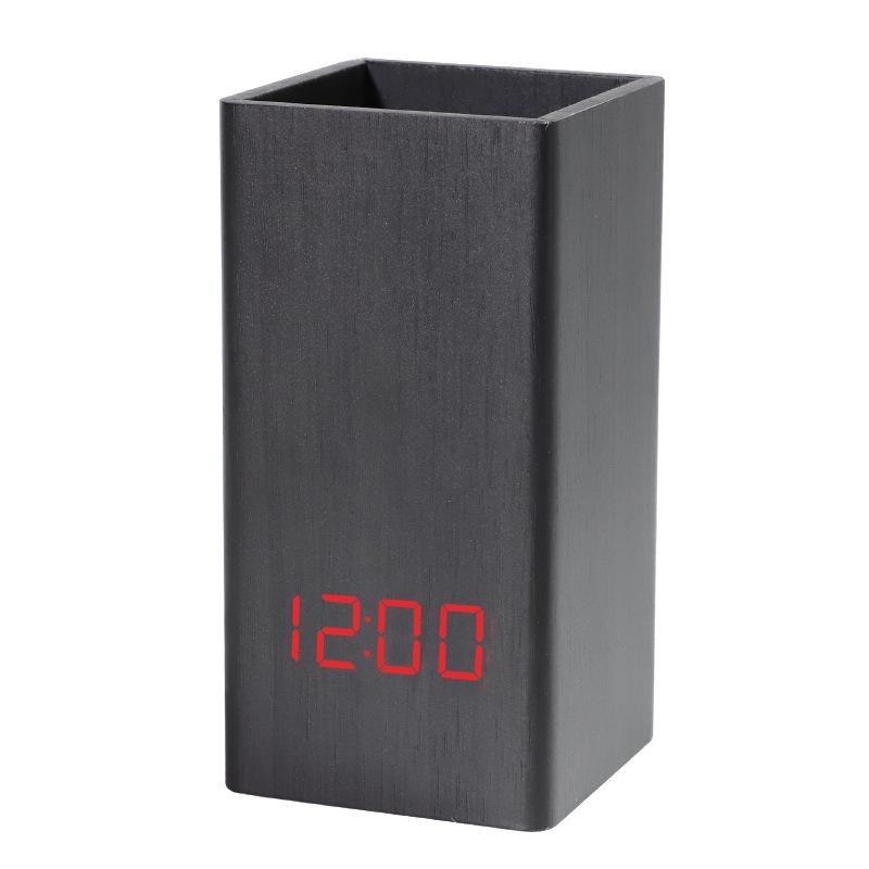 Smart voice-activated silent led wooden clock, wooden clock pen holder, alarm clock, handicraft gift USB charging