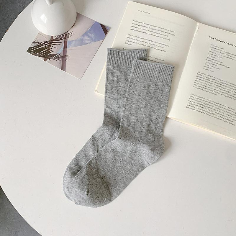 Female Spring and Summer Trend Casual All Match Pure Cotton Roll Edge Hollow Mesh Boneless in The Tube Stack Socks
