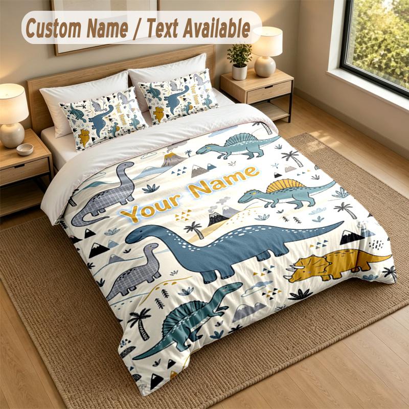Dinosaur Theme Personalized 3Pcs Bedding Set Custom Text & Name 1 Sheet 2 Pillowcases Household Bedding 1pc