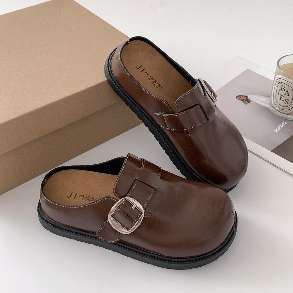 Popular Black High-end Thick-bottomed Bag Head Slippers for Women's Summer Outer Wear 2025 New Inner Height Increase Versatile Birkenstock Half Drag