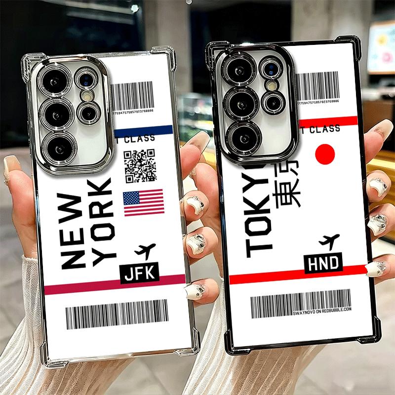Travel Air Ticket Label Soft Phone Case For Samsung Galaxy S26 Ultra S25 Edge S24 FE S23 Plus S22 S21 + S20 Plating Anti-Fall Fu