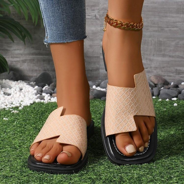 

Large size flat-bottomed slippers Women s 2025 new set of toes solid color flat-bottomed cool slippers Womens Slippe 42 абрикосовый