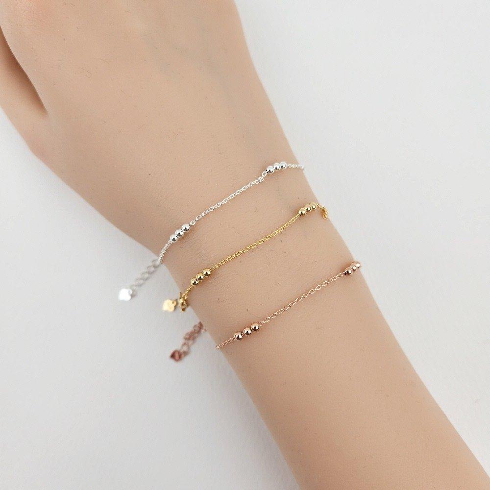Silver 925 Bracelet Thin Silver Bracelet 3-drop Chain Pretty Silver Gold Pink Gold 1174