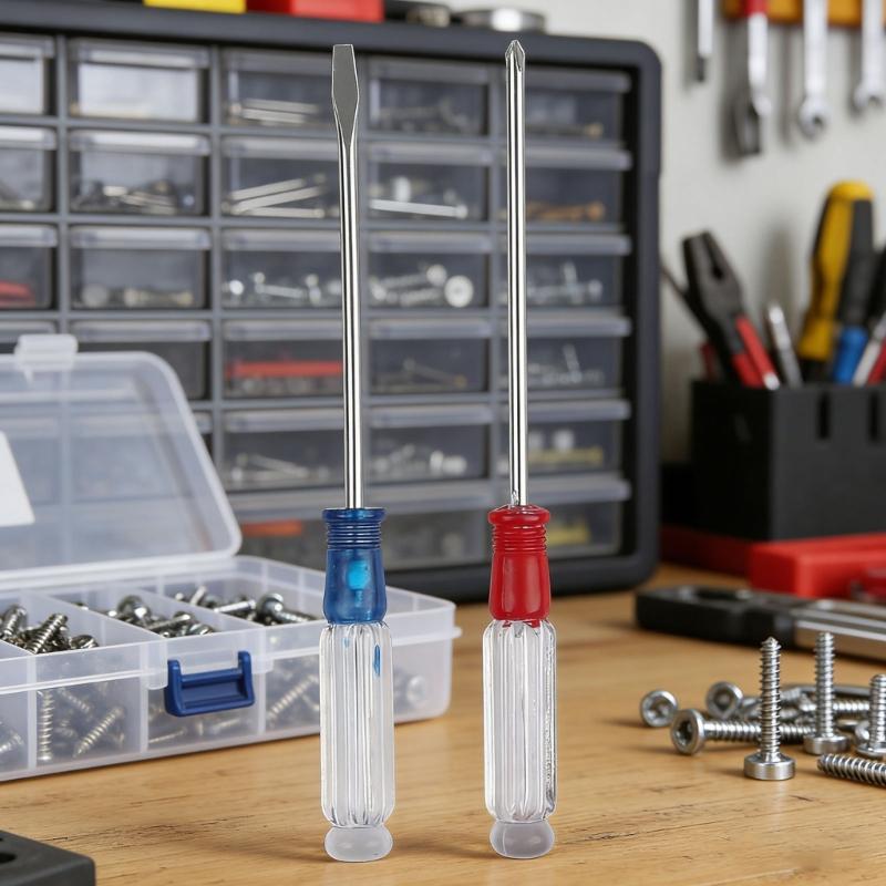 50Pcs  Flat & Slotted Bit Screwdriver with Crystal Handle for Daily Repairs and DIY Projects Steel Construction