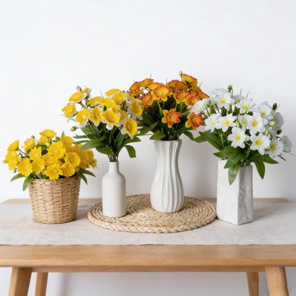 Silk Flower Artificial Daffodil Bouquet Multiple Heads 36cm Simulation Plants Leaves Bridal Bouquets Real Touch Plants