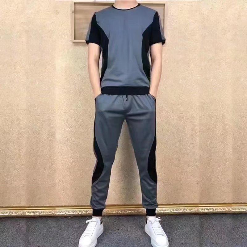 

Men s Classic Stretch Summer Pants & Casual Sports Suit Set M серый