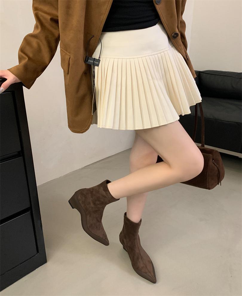 

2025 остроносые матовые кожаные ботильоны корейская версия осенне-зимний темперамент тонкие ботильоны на каблуке-рюмочке и короткие ботинки женские показывают длинные ноги 39 темно-коричневого