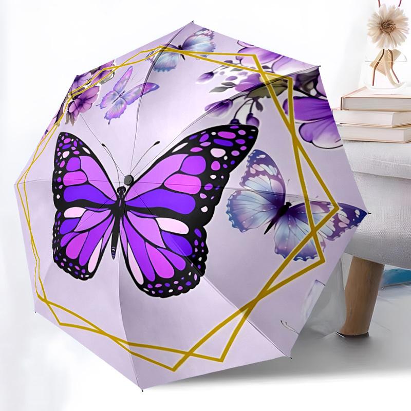 1pc Butterfly Purple Automatic Open/Close Umbrella - Compact Travel Umbrella, Gift for Birthday, Holiday yy260106068