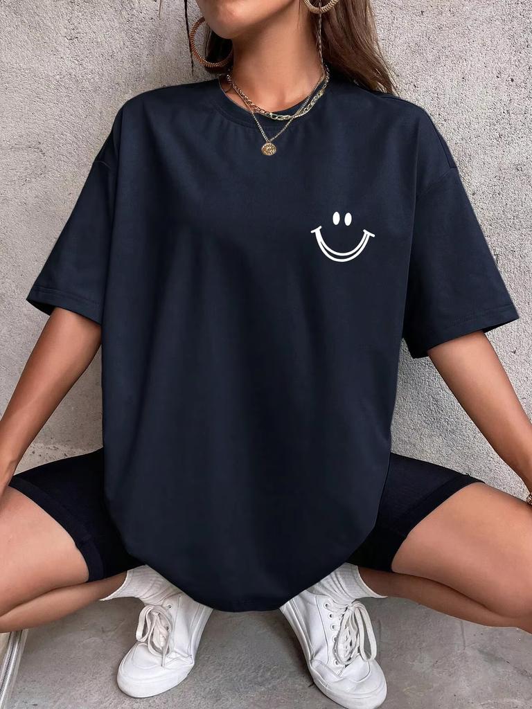 2026 Summer Happy Expression Printed Unisexs Short Sleeve Street Hip Hop Tee Clothing Breathable Tops Crewneck Unisex Tshirts Top
