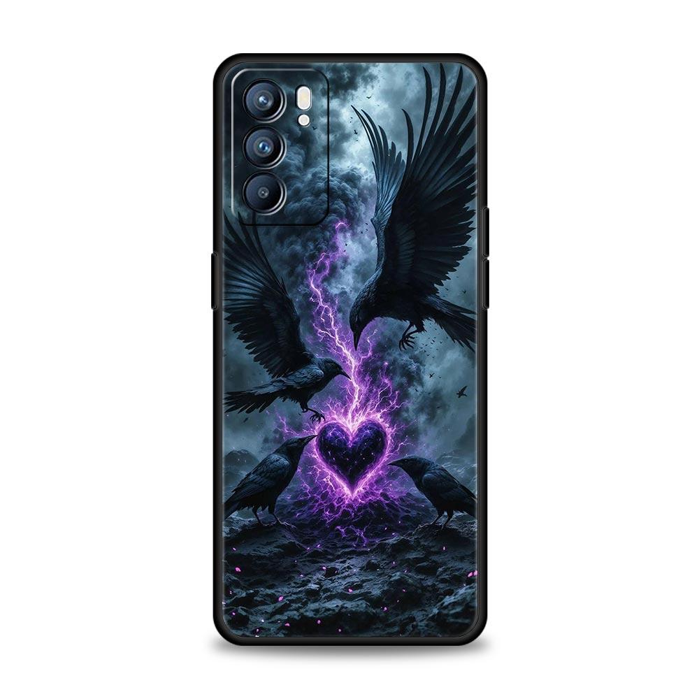 Black Raven Phone Case For Oppo A17 A31 A54 A57 A78 A79 A98 Find X5 X6 Reno 6 7 8 10 11 12 13 F Pro 5G Soft TPU Cover Fundas Bag