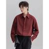 Herren Weinrot Oversized Langarmhemd Umlegekragen Knopfleiste Lässig Formell Bluse Glattes Stoff Oberteil