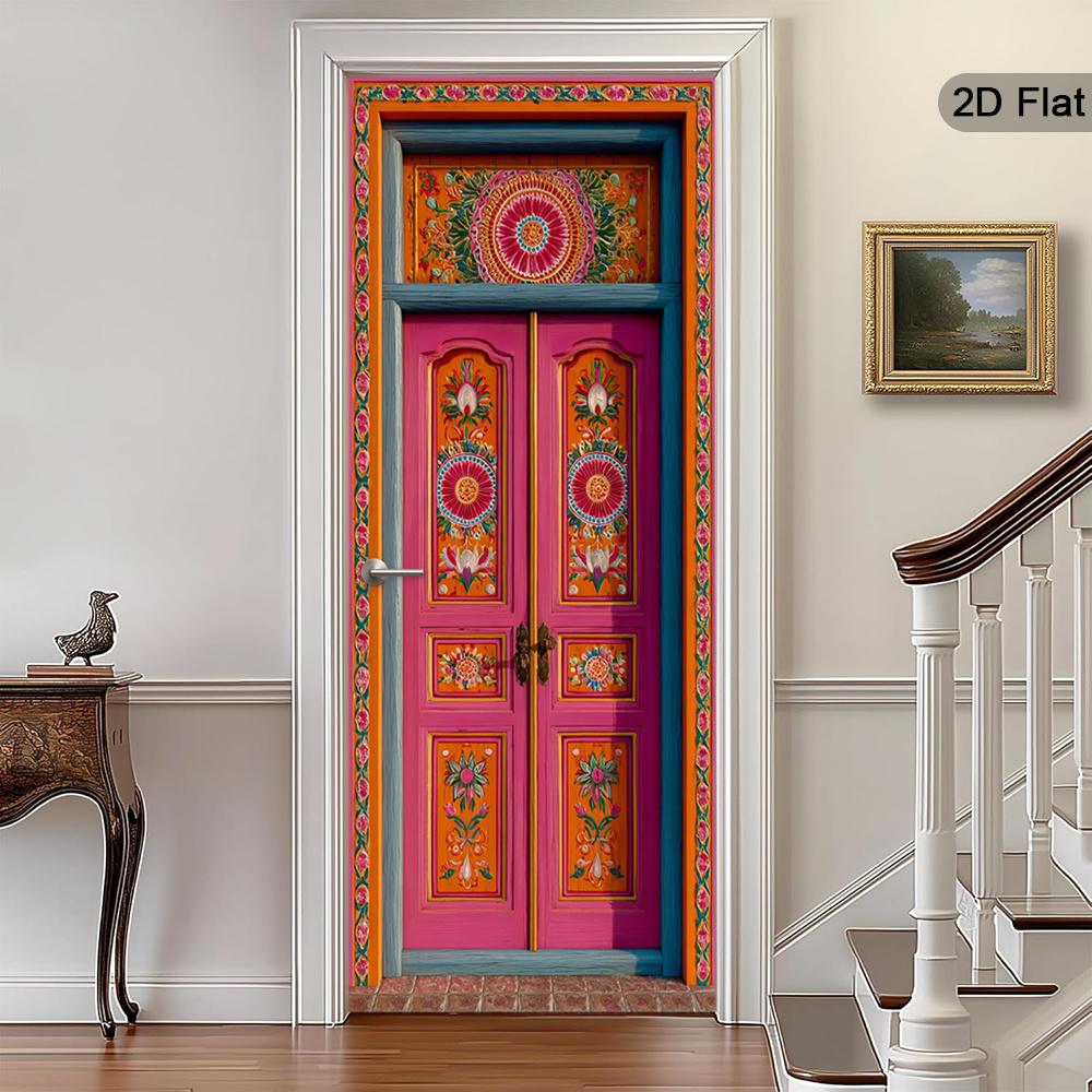37Style Floral Door Stickers Removable Vinilos Para Puertas Adhesive Wallpaper Art Murals for Doors Bibliotheque Modern Home Decor