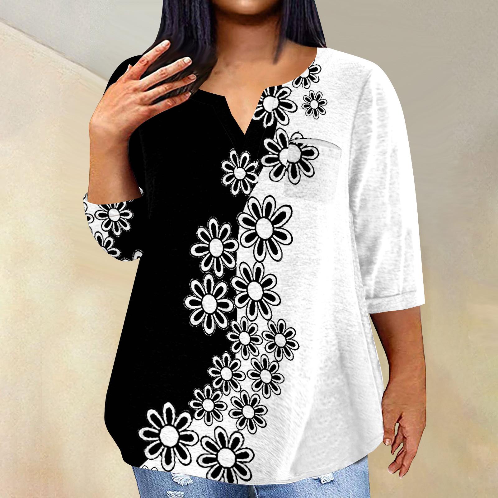 

Жіночий модний повсякденний пуловер з принтом і V-подібним вирізом з рукавом три чверті та рукавом 4/3 XL