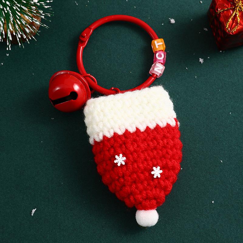 1PC Christmas Keychain New Year Gifts Santa Glove Handmade Doll Ornament Hanging Bag Ornament Crochet Wreath & Hat
