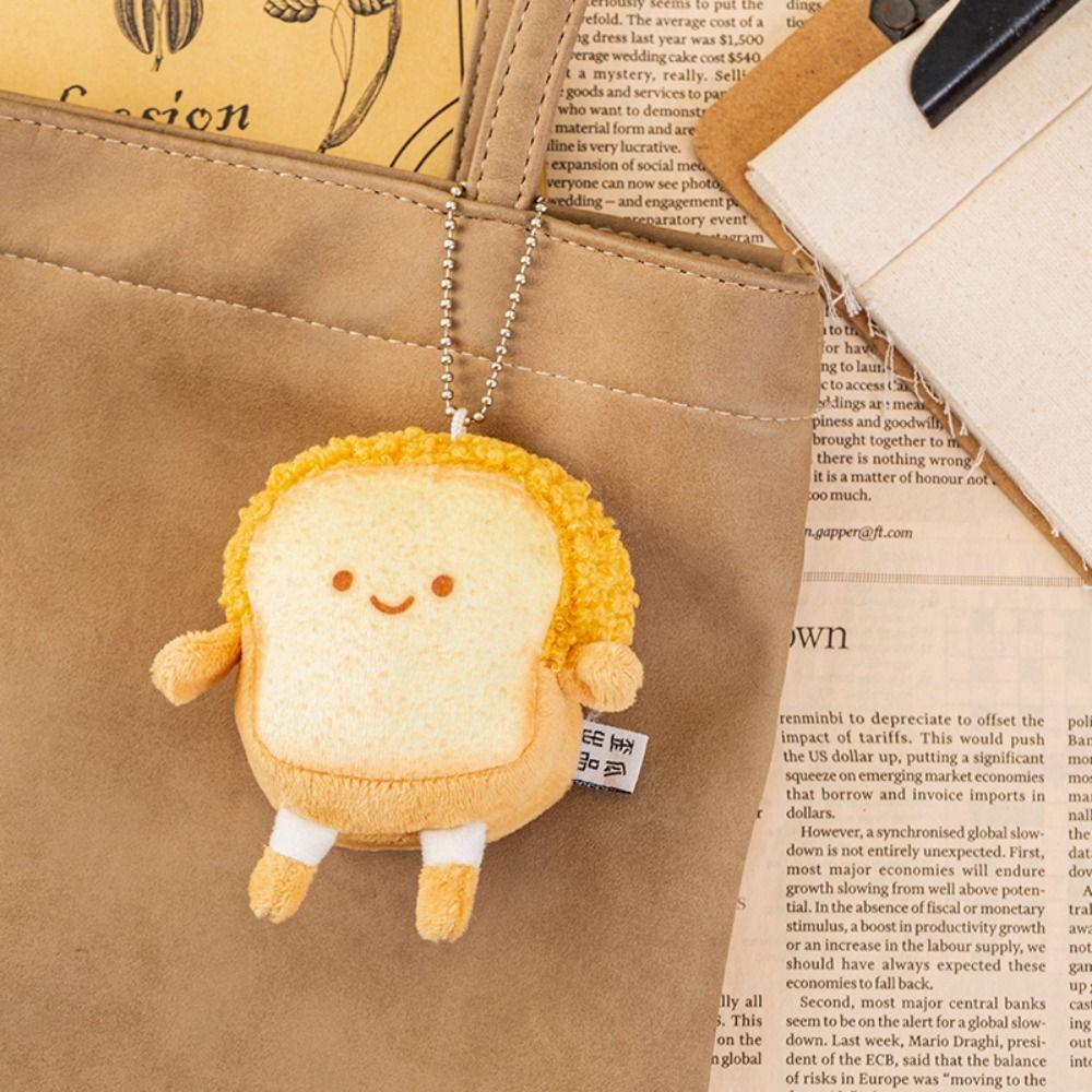 

Stuffed Toy Badge Cute Decoration Dual-use Plush Key Chain Toast Bread Pendant Key Charms Brooch D