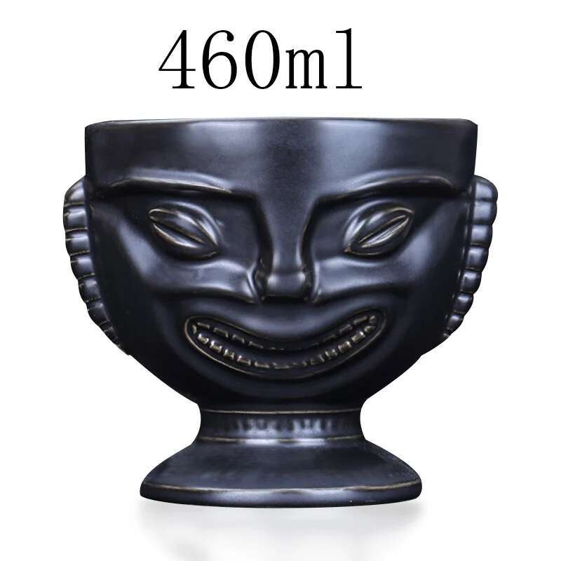 Schwarze Totem-Tasse Tiki-Cocktailglas Retro Amerikanisches Hawaii Restaurant Bar Keramik Trinkbecher Persönlichkeit Keramik Weinbecher