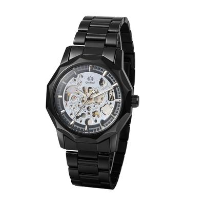 Automatic Mechanical Skeleton Luminous Analog Antique Stainless Steel Suitable for Black Perfect Gift for Day Men's Watch Display, Style, Waterproof,