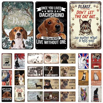 Retro Metal Plaque Dog Vintage Tin Signs Metal Sign Cat Metal Plate for Home Living Room Man Cave Cafe Pub Farm Wall Art Decor