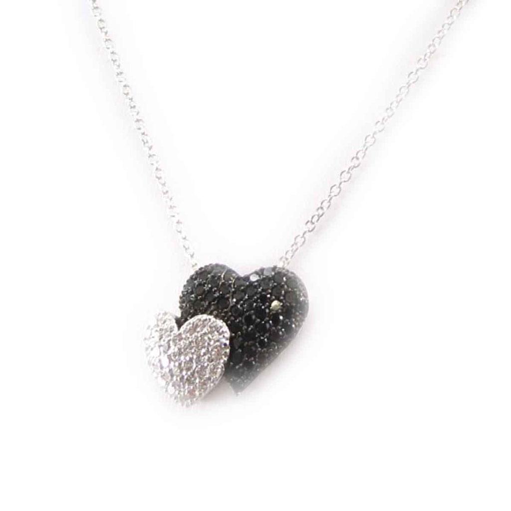 Les Trésors De Lily [J8630] - Silver Necklace 'Love Divine' Black White (rhodium-plated) - 19x16 Mm