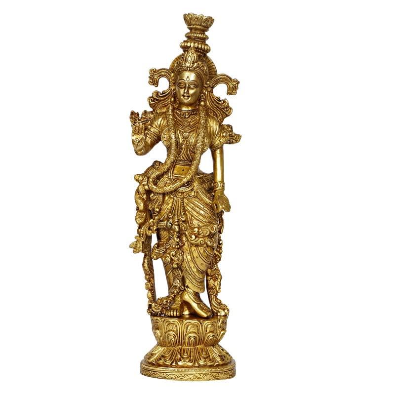 

Radha Playing Flute Idol For Spiritual Home Decor In Gold Color, Brass -10 Inch