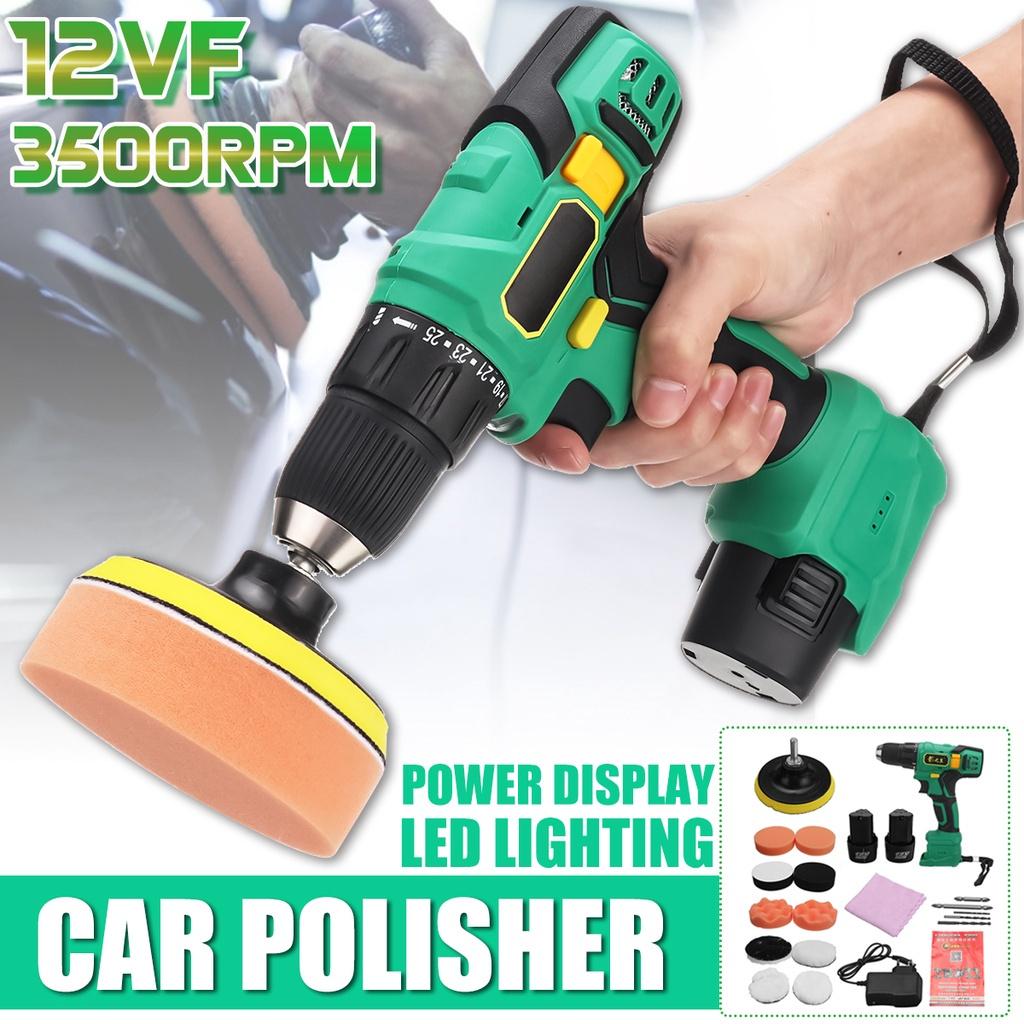 800W 3500RPM Electric Car Polisher Machine Kit 4Inches Buffer Sander Wax Sponge Polishing Pad W/ 1/2pcs Battery