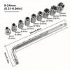 10Pcs 6-Point Car Wheel Lug Nut Removal Sockets Tool 1/2 Inch Drive with 8-24mm Sizes & L-Type Handle for Most Cars Repair