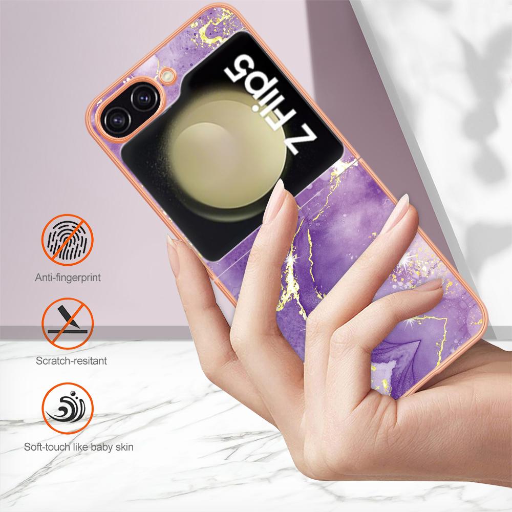 For Samsung Galaxy Z Flip5 5G TPU Case with IMD Marble Pattern Electroplated Back Cover