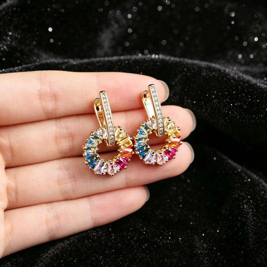 Multicolor Zircon Hoop Earrings with Clip On Closure Elegant Design Small Size Lightweight Fashion Jewelry for Women and Girls