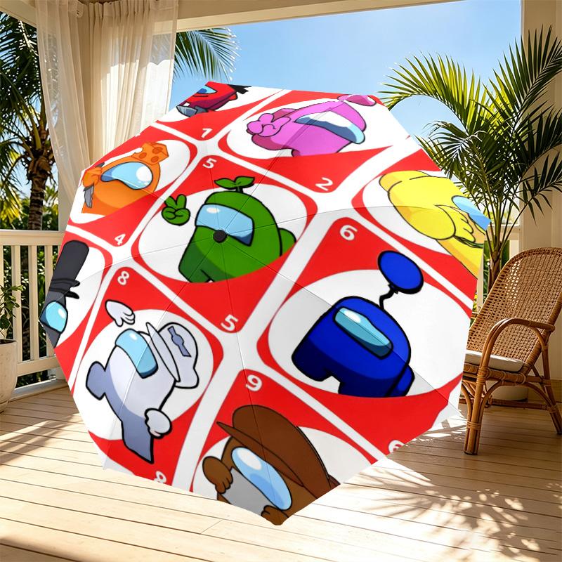 Among Us Print Automatic Open Close Umbrella, Portable Foldable Umbrella, for Outdoor Commute Camping Trip, Ideal Birthday Gift
