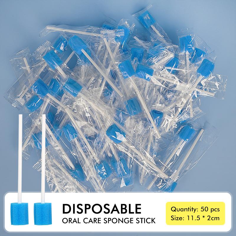50 Stück/Packung Einweg Mundpflegeschwammstäbchen Weiche Saugfähige Zahnreinigungsstäbchen Tragbares Dentalhygienewerkzeug