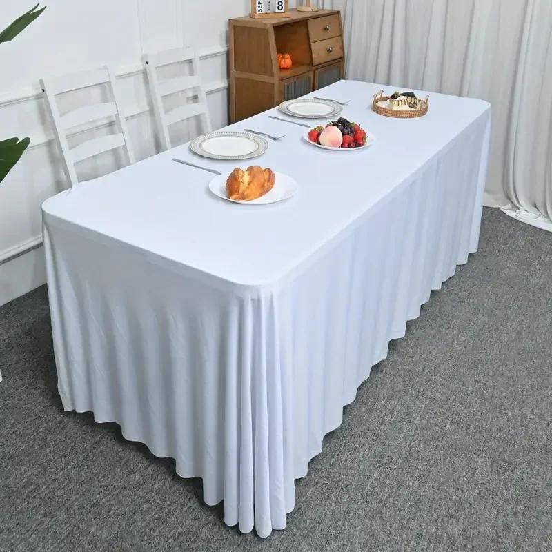 4/6/8 FT Stretch Table Cloth Polyester Rectangle Washable Table Cloth Solid Color for Birthday Wedding Events Party Decoration