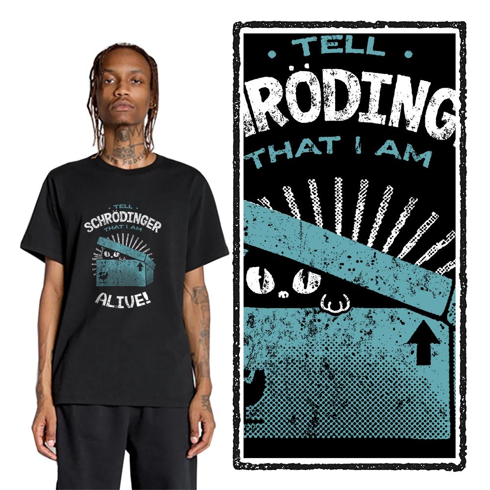 Coolmind U0159-T2 100% Cotton Shcrodinger'S Cat Print Men T Shirt Cool Exclusive Graphic Men Tshirt O-Neck  Unisex Tee Shirt