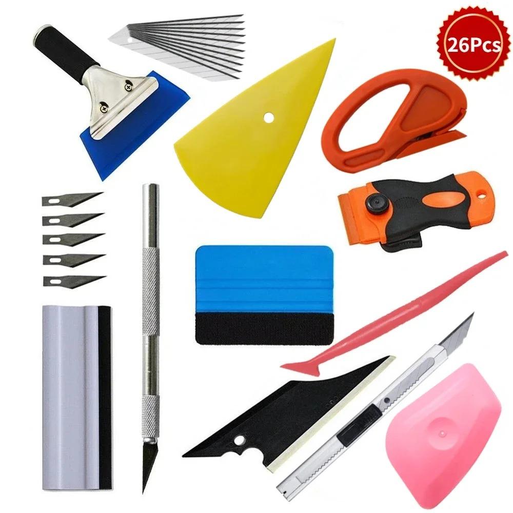 Car Vinyl Tint Film Installation Tool Kit Rubber Scraper Magnetic Holder Wrapping Sticker Carving Knife with Spare Blades