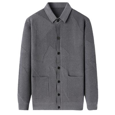 Long-sleeved Winter Thickened Solid Color Cardigan Men's Knitted Sweater Versatile Loose Sweater Jacket for Young and Middle-aged People