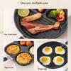 Non Stick 3 4 Hole Egg Frying Pan Wooden Handle Multi Section Skillet for Home Breakfast or Burger Making