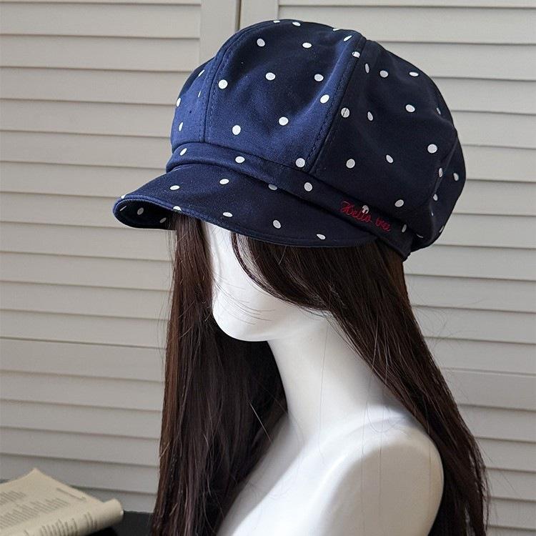 Polka Dot Letter Embroidery Beret Female Autumn High Sense Versatile Octagonal Hat Retro Literary Painter Hat
