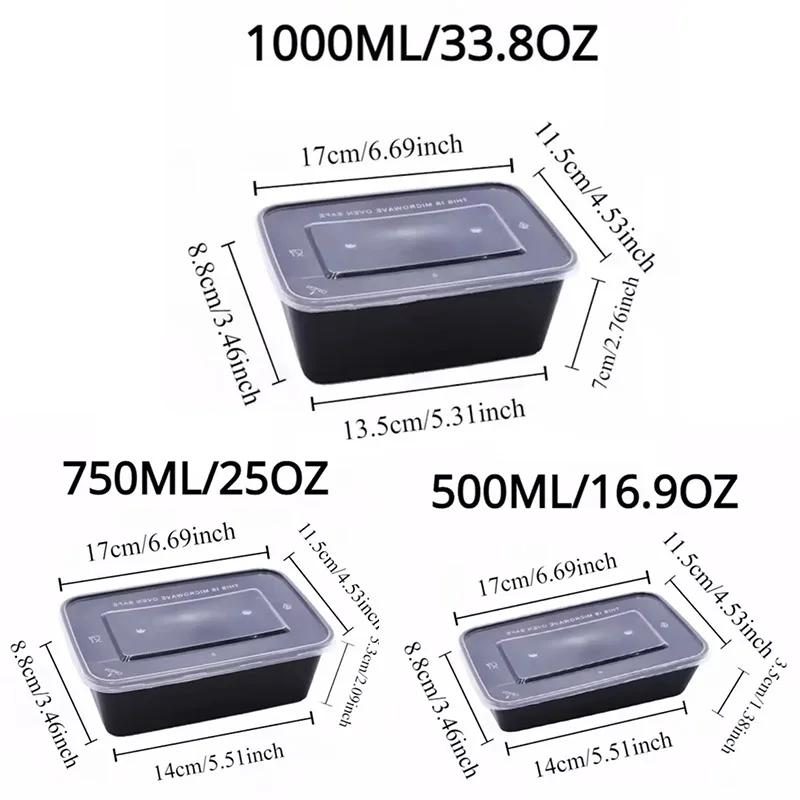 10 Sets Black Disposable Lunch Boxes with Lids Microwave Food Storage Containers Kitchen Refrigerators Household Tools