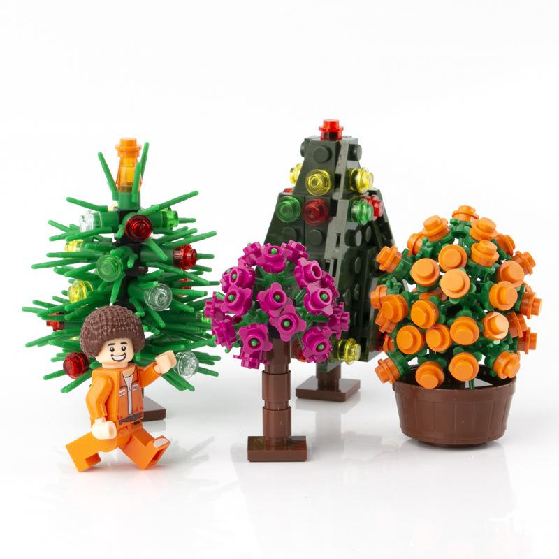Christmas Tree Plant Flower Small Particle Building Block Toy Small Tree Diy Scene Figurine Accessories Ornament
