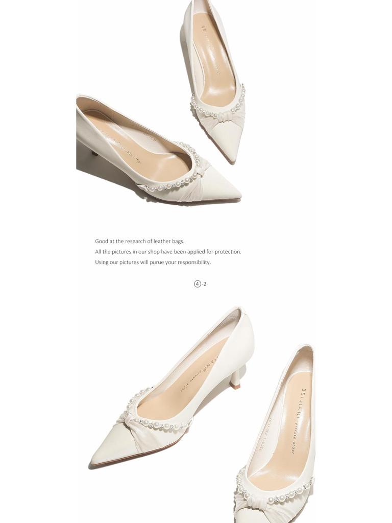 BEIJIANI 3356-1 Knotenperle Xiuhe Satin Hochzeits-Stilettos für Damen