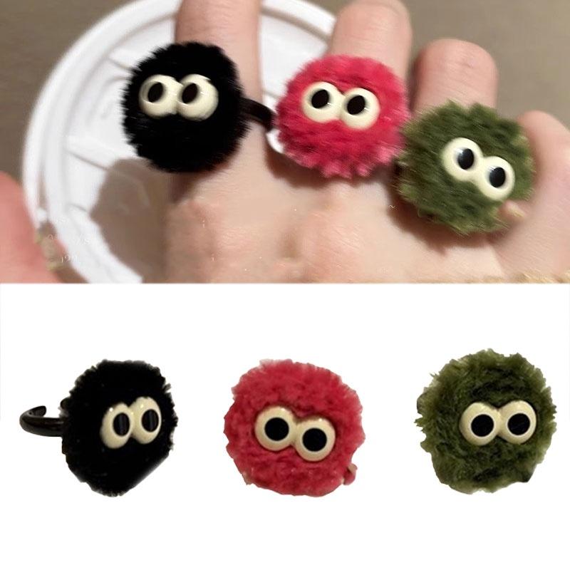 Cute Fluffy Ball Ring For Women Unique Cartoon Design Handmade Geometric Shape Fashionable And Personalized Finger Ring