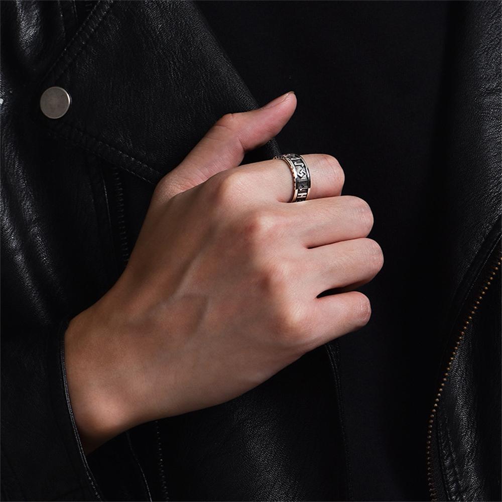 Retro Norse Futhark Vikings Runes Opening Ring Antique Silver Color Jewelry for Men Women Scandinavian Amulet