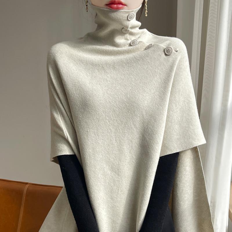 Noble Loose Knit Shawl: Irregular, Stylish High Neck Cape Sweater Cardigan