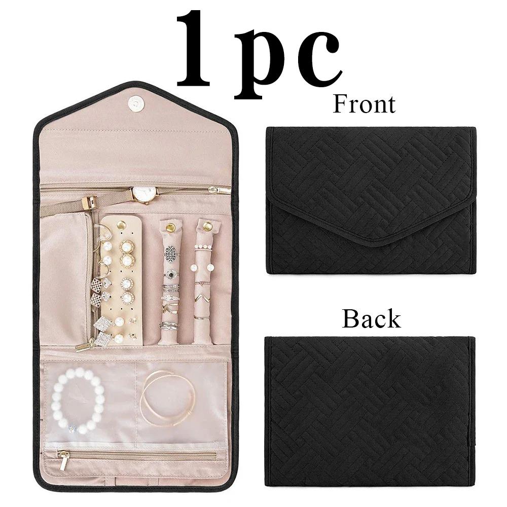 1 Pièce Organisateur de Bijoux Pliable, Organisateur de Bijoux de Voyage Pratique, Pochette à Bijoux Boucles d'Oreilles Colliers Bagues, Sac Roulé à Bijoux,
