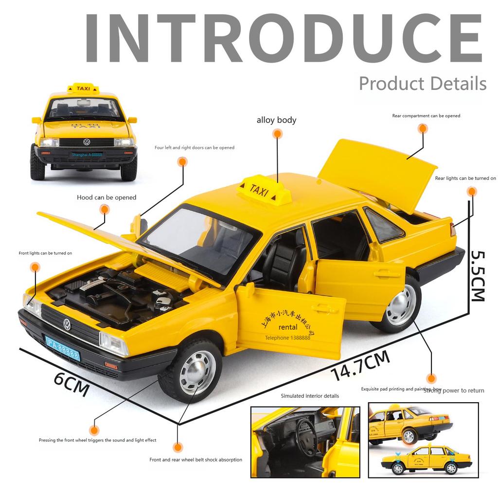 1/32 Volkswagen Santana Taxi Alloy Diecast Model Car Home Decoration Collectibles Miniature High Simulation Vehicle Holiday Gift