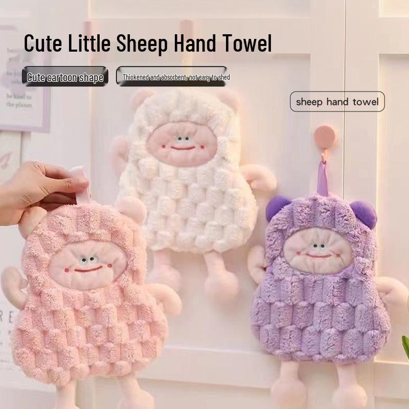 Cartoon Sheep Cute Thicken Absorbent Children s Bathroom Hand Towel Hanging Wipe Purple Little Sheep