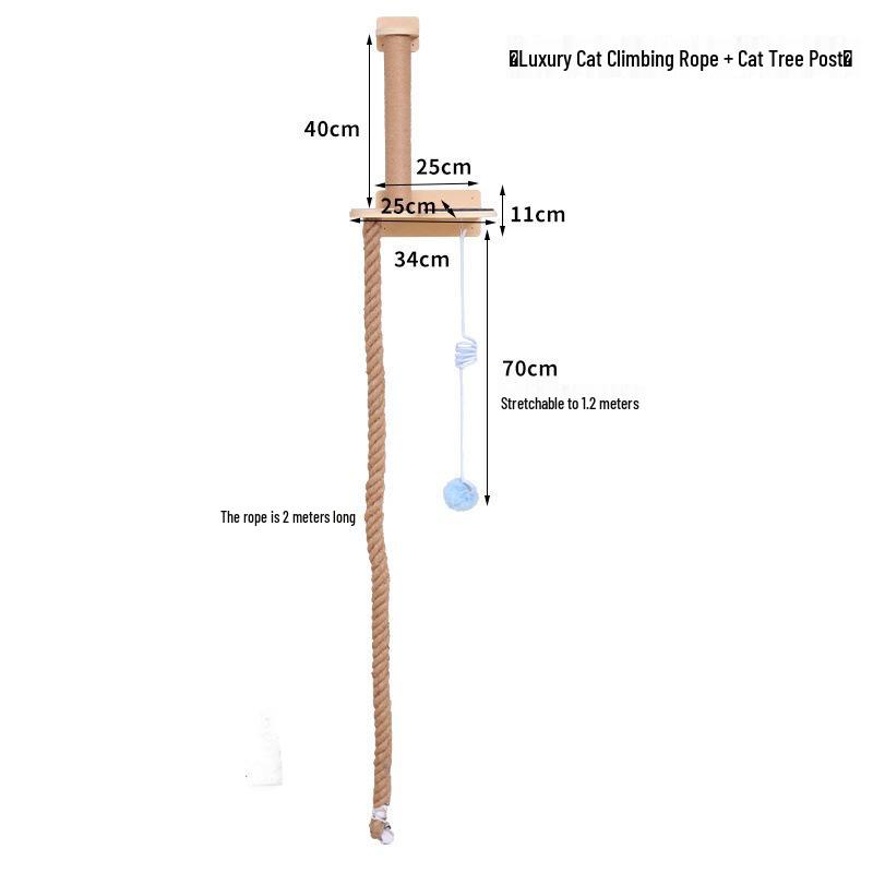 Ceiling-High Solid Wood Cat Tree with Rope Ladder and Jumping Platforms