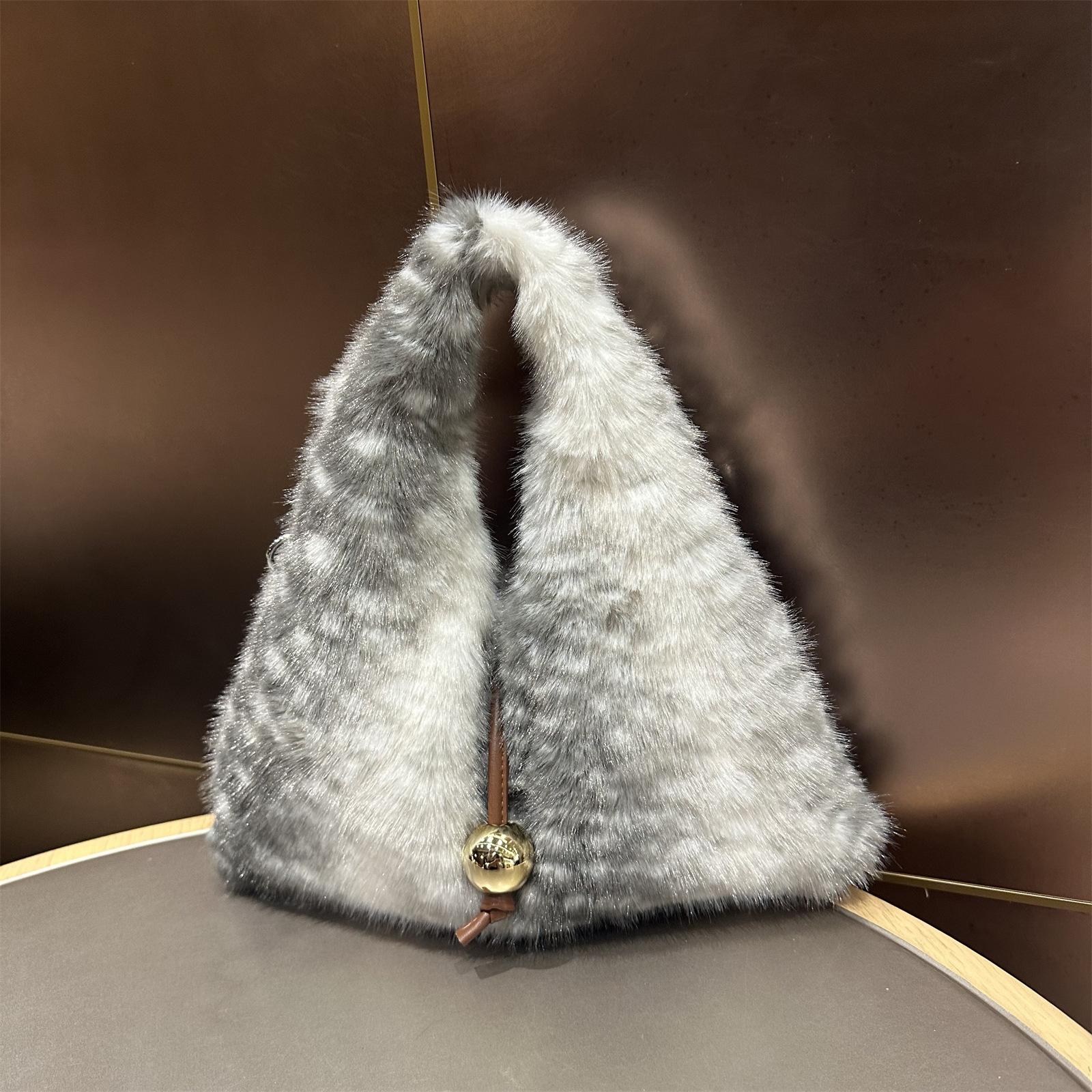 

Autumn New Plush Women s Handbag Splicing Color Design Faux Fur Winter Soft Warm Bag Large Capacity Tote Bag Shoulder Bag