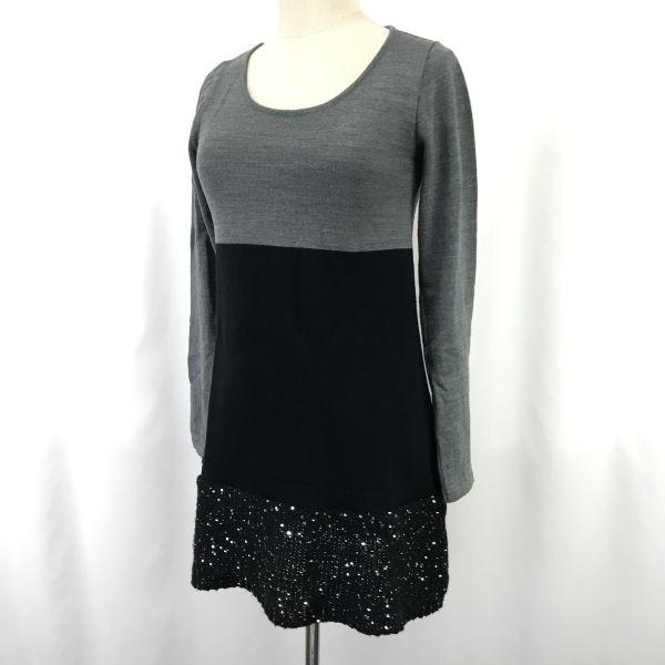 

USED/INTERPLANET long sleeve knit dress women’s M black gray sequins Made in Japan